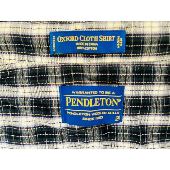 PENDLETON Oxford Shirt Button-up Cotton Blue Tartan Size Med - Picture 6 of 7